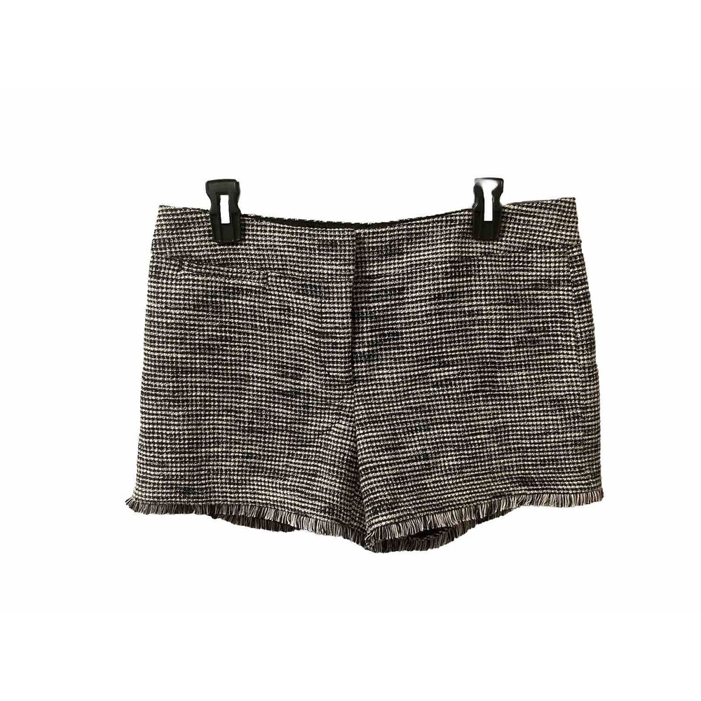 Ann Taylor Factory‎ Tweed Shorts Black White Fringe Hem Lined Size 6 NWT